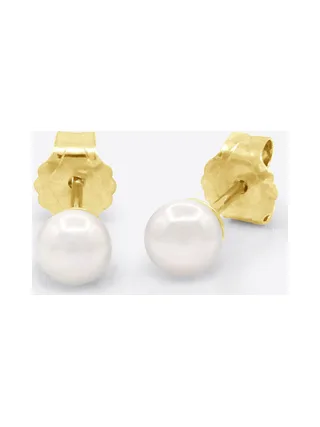 Boucles d'Oreilles Véritables Perles d'Eau Douce Rondes 4-5 mm — Or Jaune 750 Millièmes 1