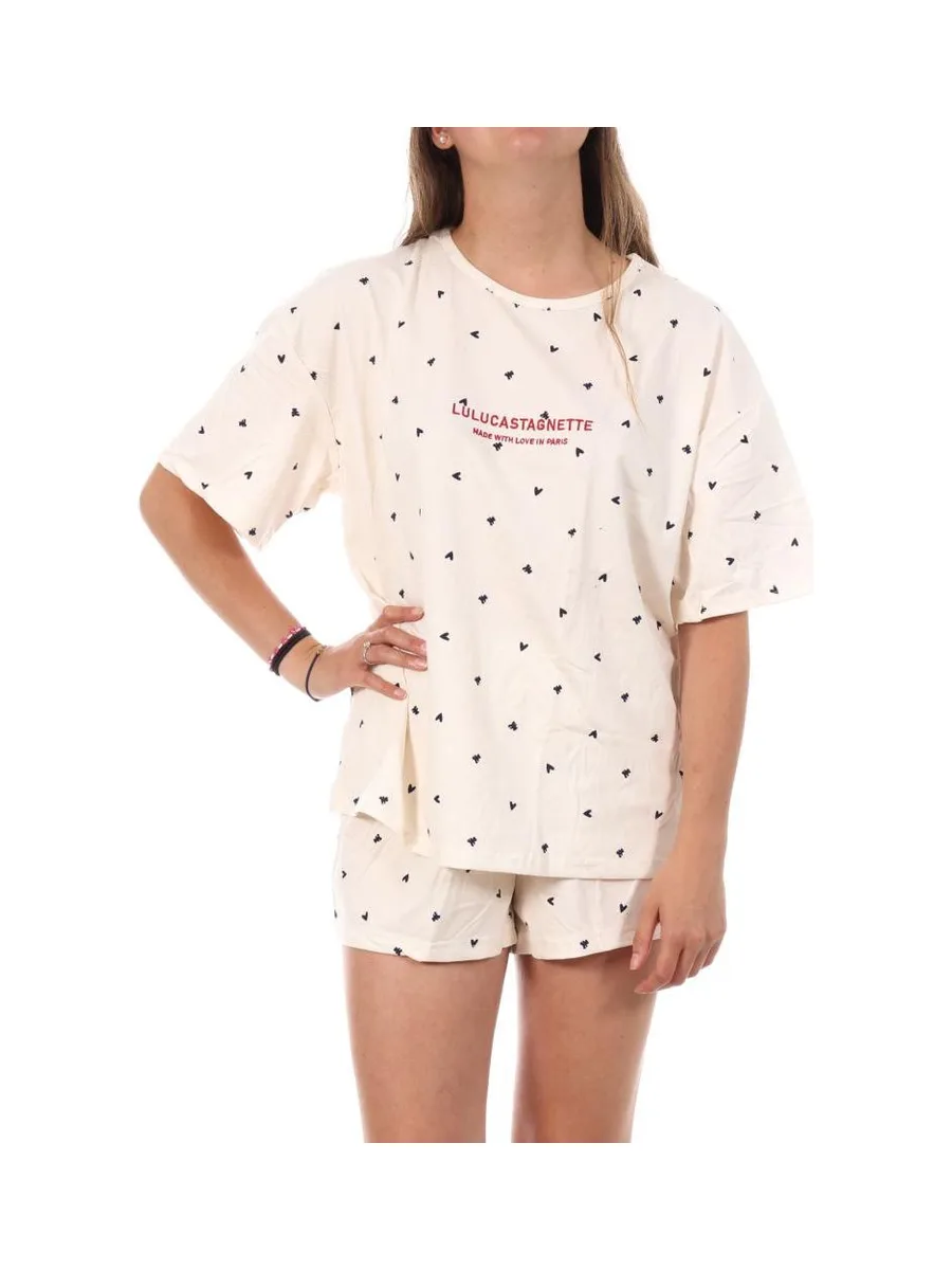 Pyjama Court Rose/Rouge/Noir Femme Lulu Castagnette Petits Cœurs 1