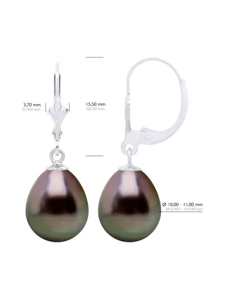 Boucles d'Oreilles Véritables Perles de Tahiti Poires 10-11 mm — Or Blanc 375 Millièmes 2