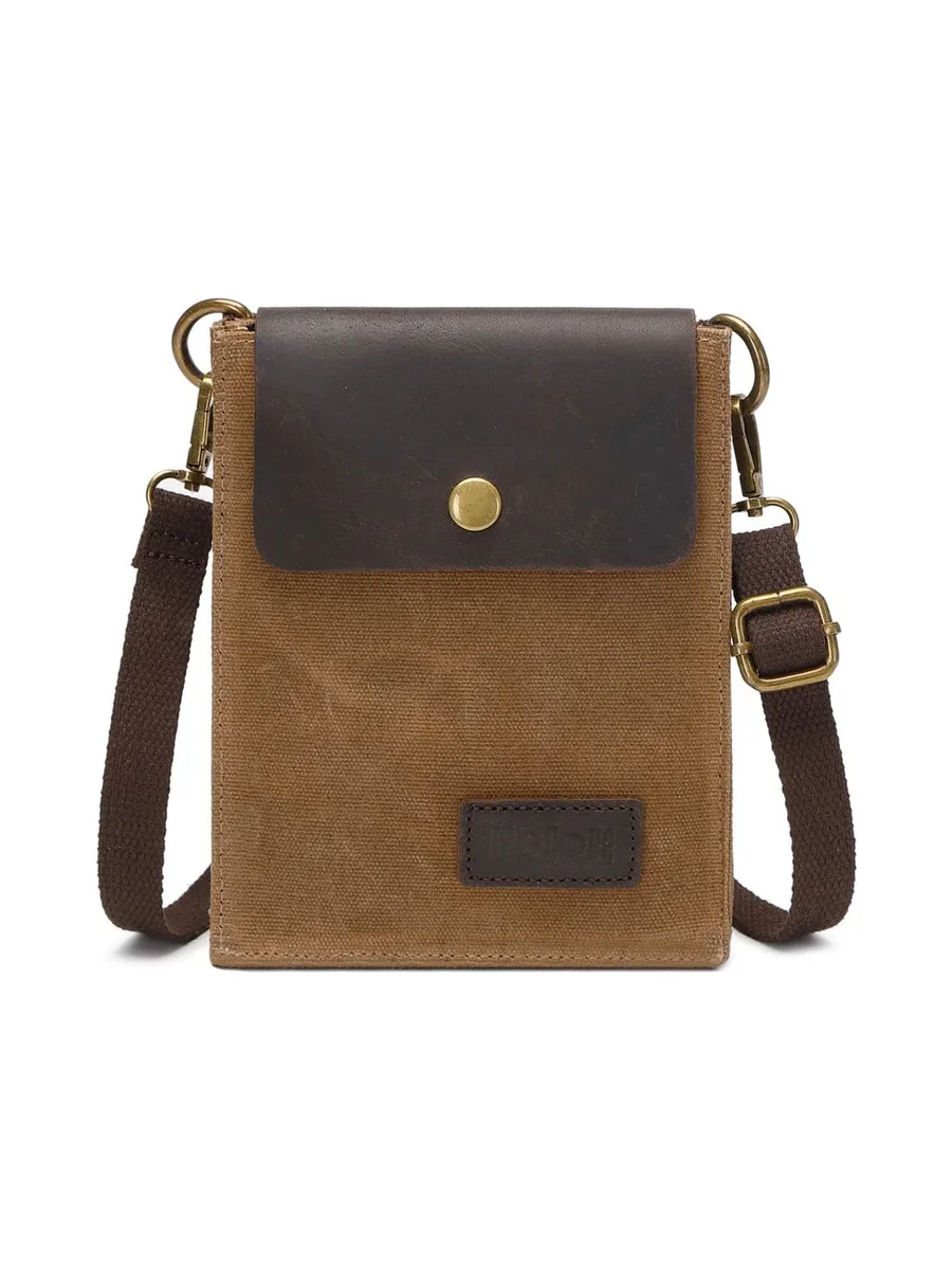 VAL - Pochette bandoulière en cuir véritable et toile enduite - Bleu 41