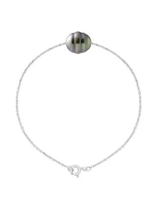 Bracelet Véritable Perle de Tahiti Cerclée 10-11 mm — Or Blanc 375 Millièmes — 18 cm 1