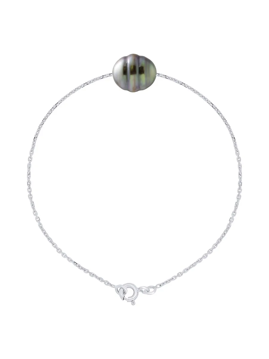 Bracelet Véritable Perle de Tahiti Cerclée 10-11 mm — Or Blanc 375 Millièmes — 18 cm 1