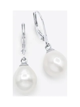 Boucles d'Oreilles Véritables Perles d'Eau Douce Poires 9-10 mm — Or Blanc 375 Millièmes 1