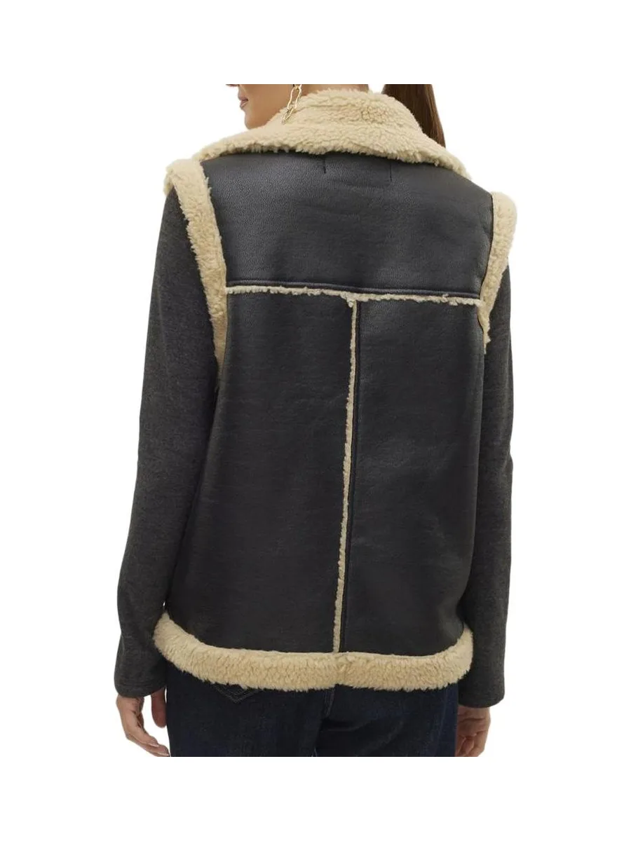 Veste Sans Manches Noir/Écru Femme Vero Moda Waistcoat 3