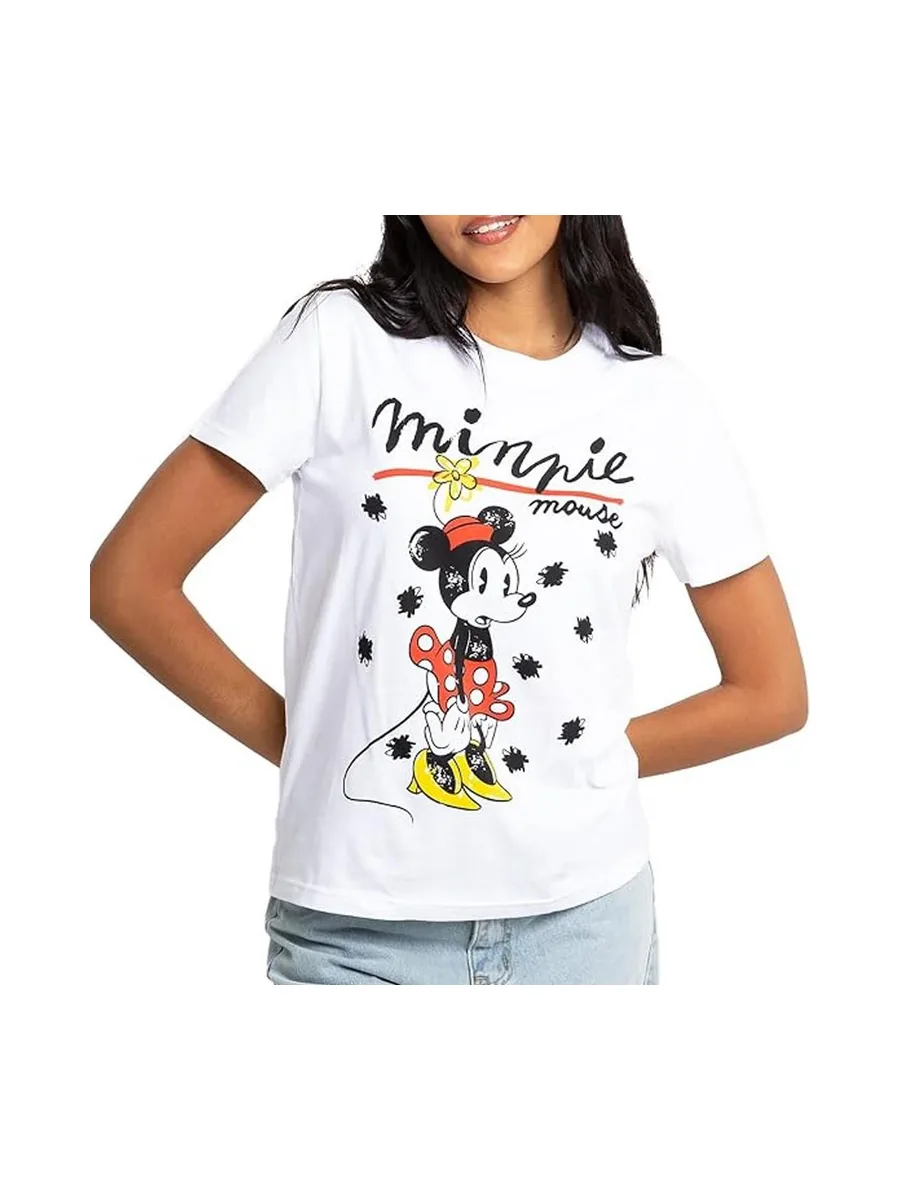 T-Shirt Blanc Femme Disney Minnie Scribble 2