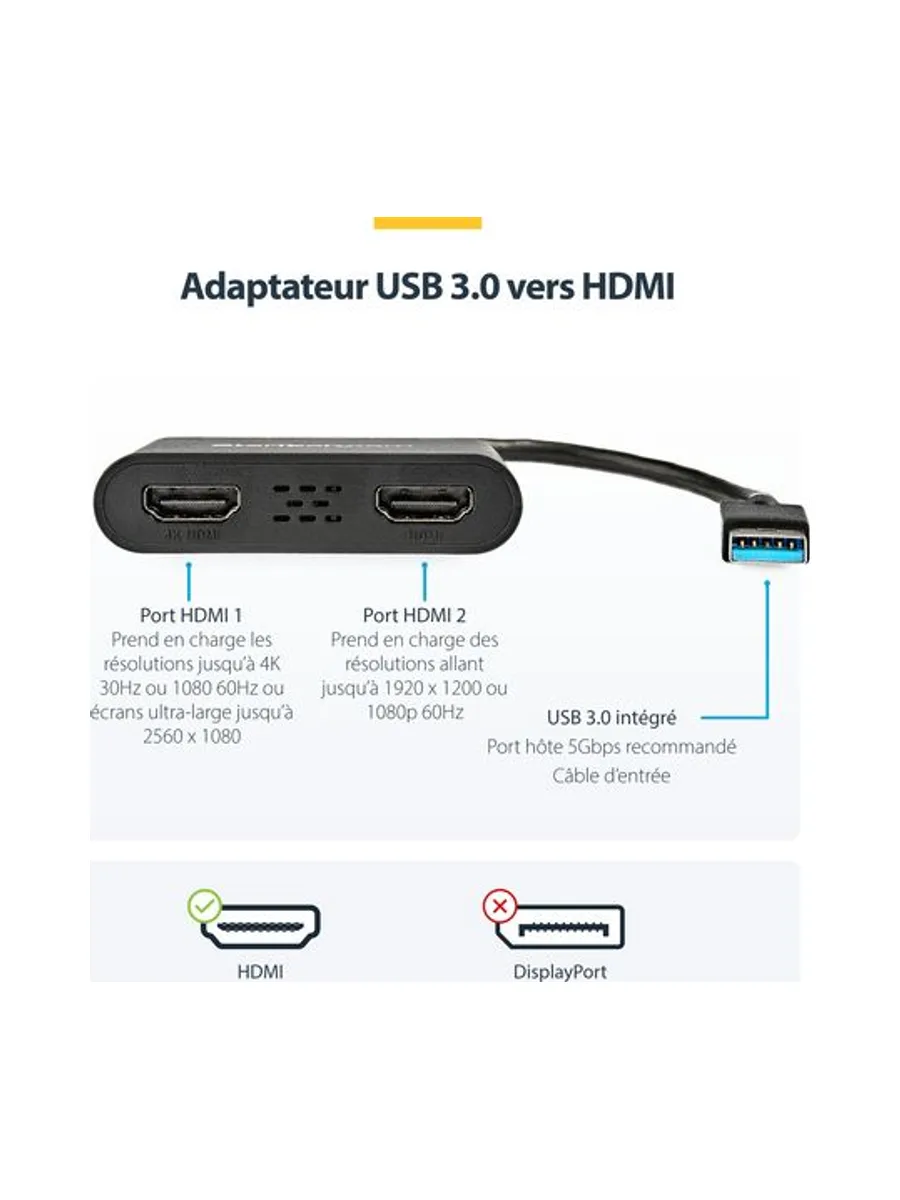 USB to Dual HDMI Adapter - 4K 6