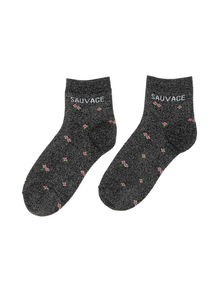 Chaussettes Noires à Fleurs Femme Stella Green Sauvage 2