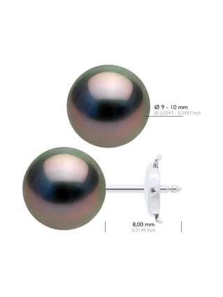 Boucles d'Oreilles Véritables Perles de Tahiti Rondes 9-10 mm — Or Blanc 375 Millièmes 2