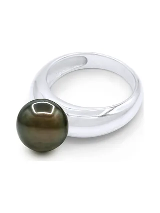 Bague Jonc Véritable Perle de Tahiti Ronde 9-10 mm — Argent 925 Millièmes Rhodié 1