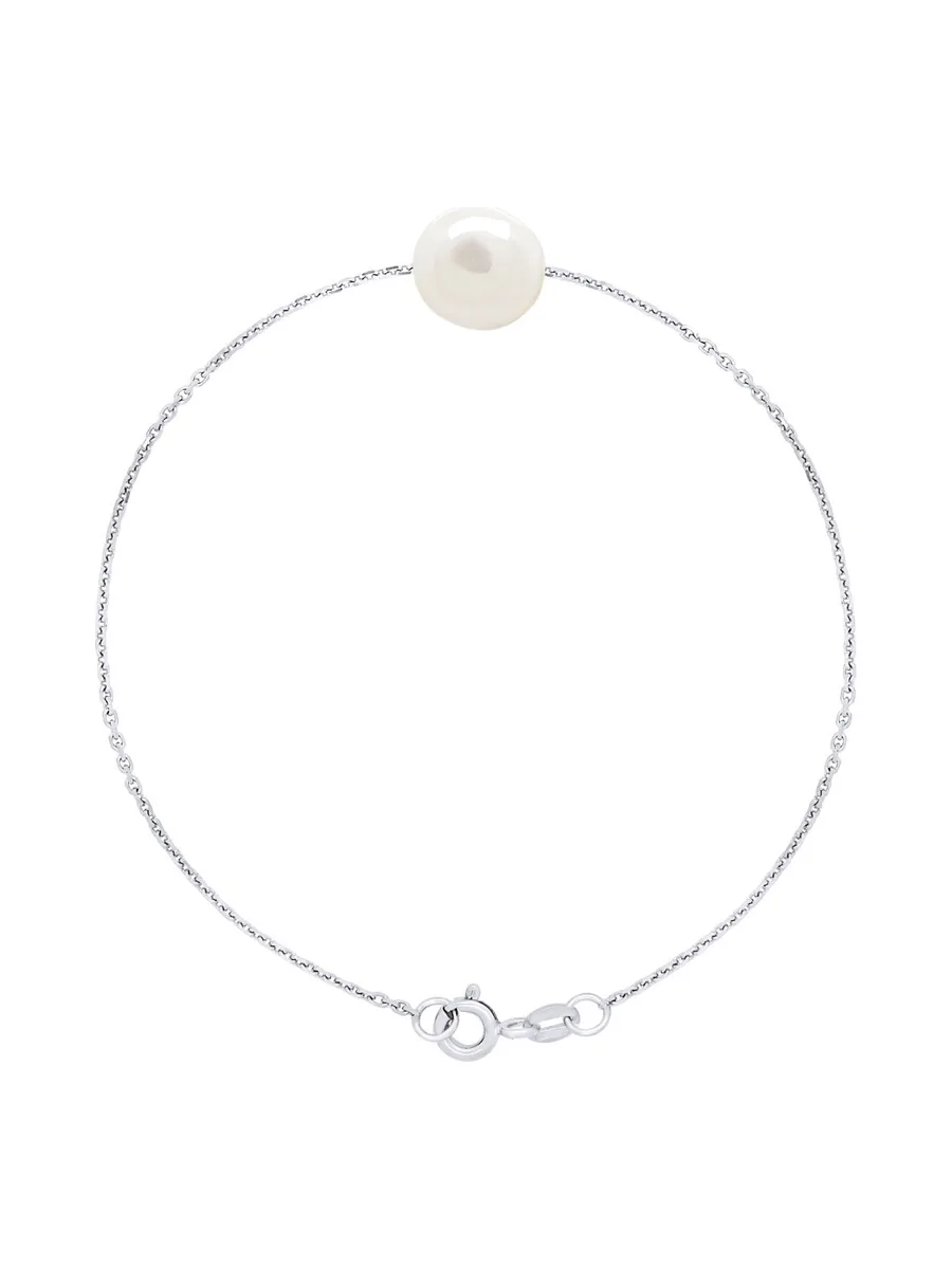 Bracelet Maille Forçat Véritable Perle d'Eau Douce 10-11 mm — Argent 925 Millièmes Rhodié — 18 cm 1