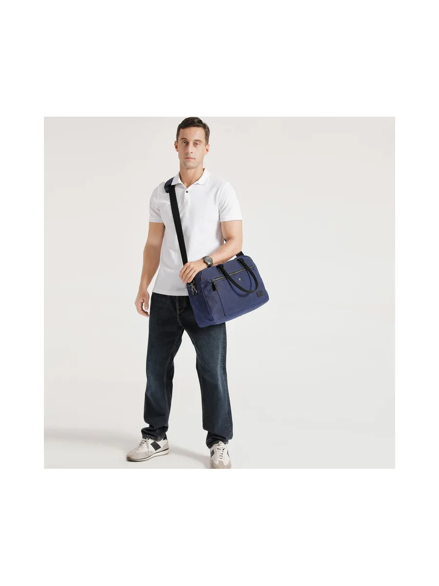 BART - Sac week-end en cuir véritable et toile enduite - Bleu 5