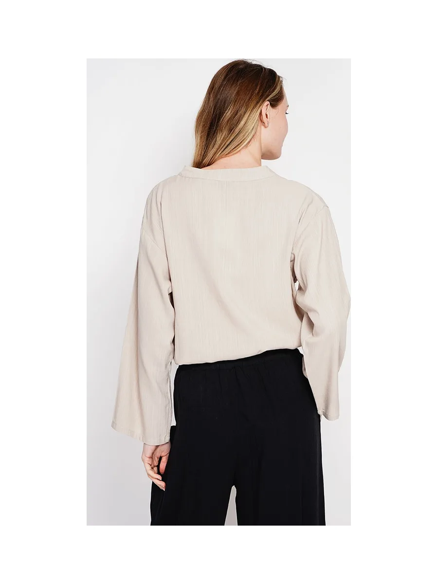 Blouse coupe ample col V en type polo à manches courtes 16