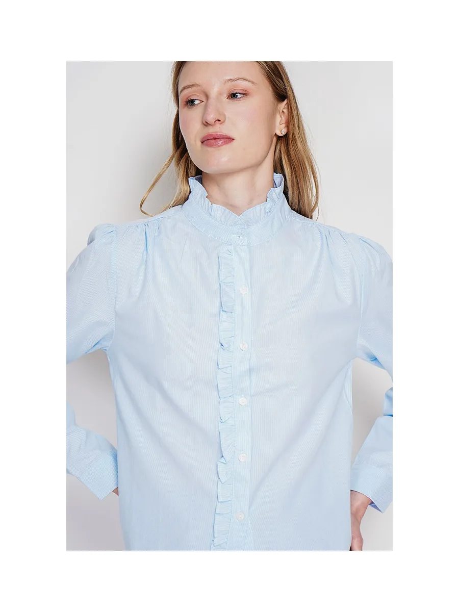Chemise col montant rayée à manches longues boutonnée devant 5