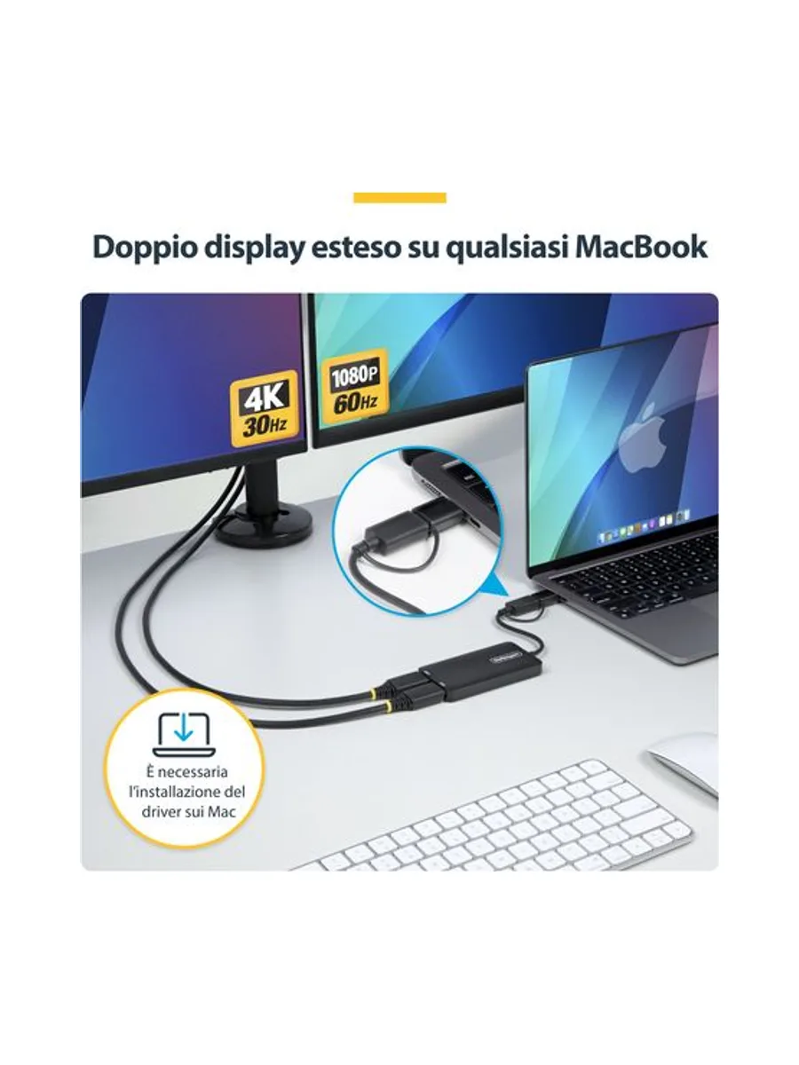 USB to Dual HDMI Adapter 4K30Hz+1080p 18