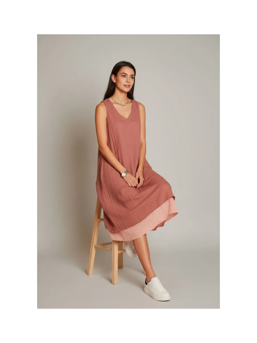 Robes doublé décontractées col v  S/M 19