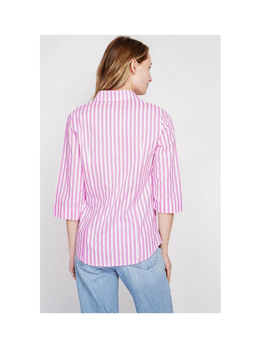 Chemise à rayure brode boutonnée devant à manches 3/4 6