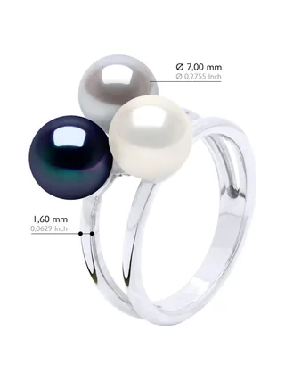 Bague Véritables Perles d'Eau Douce Rondes 7-8 mm — Argent 925 Millièmes Rhodié 2
