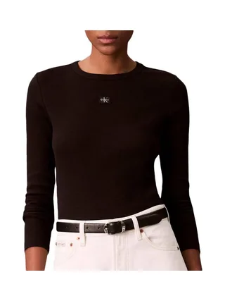 T-Shirt Manches Longues Noir Femme Calvin Klein Jeans Label 1