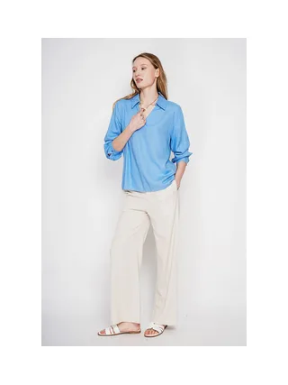 Blouse col chemise évasée à manche longueur 2
