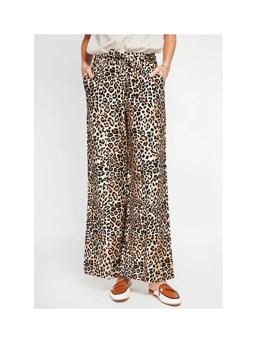 Pantalon taille haute en léopard avec cordons de serrage avec poches 8