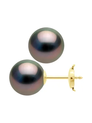 Boucles d'Oreilles Véritables Perles de Tahiti Rondes 10-11 mm — Or Jaune 375 Millièmes 4