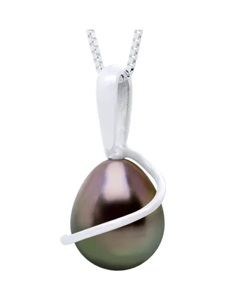 Pendentif Bélière Articulée Véritable Perle de Tahiti Poire 8-9 mm — Or Blanc 375 Millièmes 1