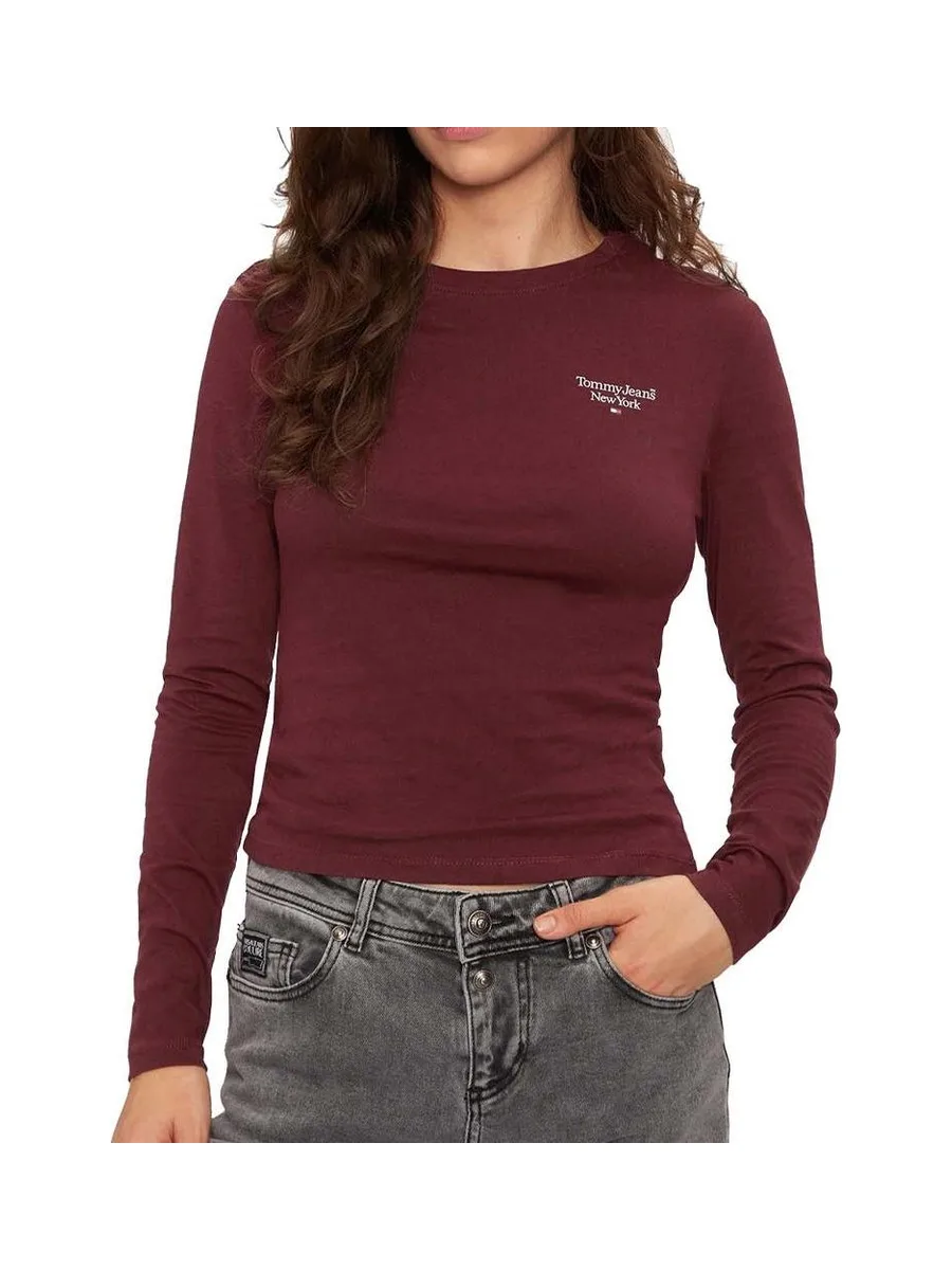 T-shirt Manches Longues Bordeaux Femme Tommy Hilfiger Slim Essential 1