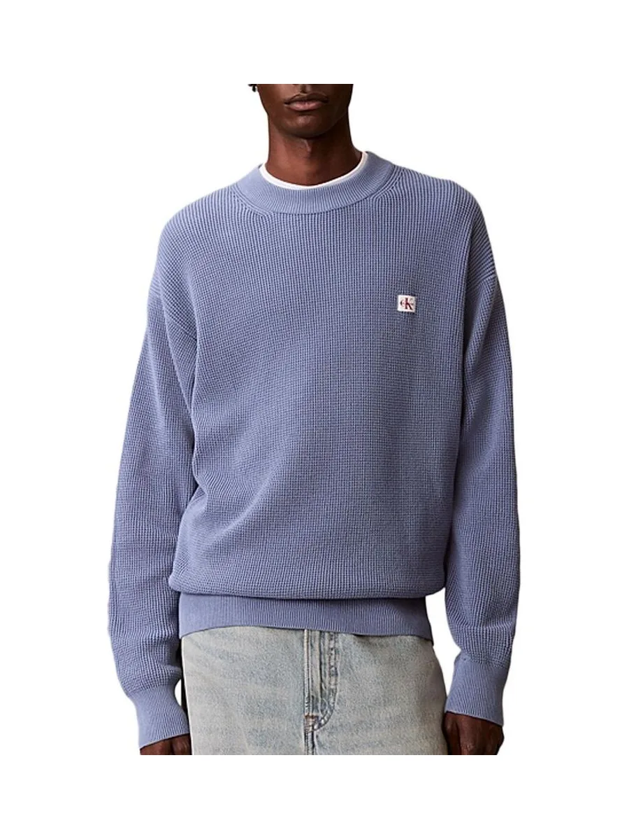 Pull Bleu Clair Homme Calvin Klein Jeans Waffle 2