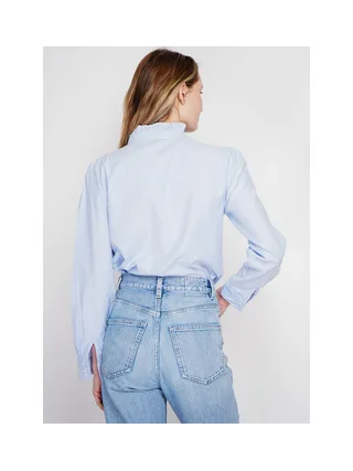 Chemise col montant rayée à manches longues boutonnée devant 4