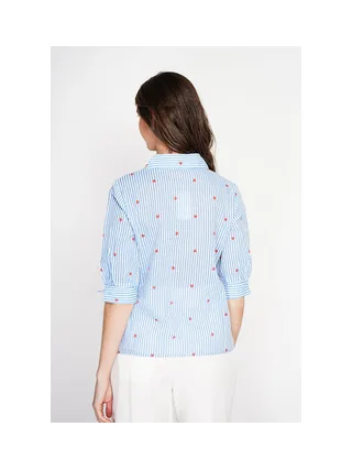 Blouse col chemise à rayure en coeur devant croisé en trapèze à manche 3/4 3