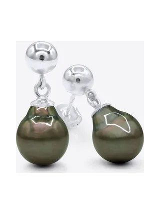 Boucles d'Oreilles Véritables Perles de Tahiti Poires 8-9 mm — Argent 925 Millièmes 1