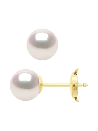 Boucles d'Oreilles Véritables Perles Akoya Rondes 7-8 mm — Or Jaune 750 Millièmes 4