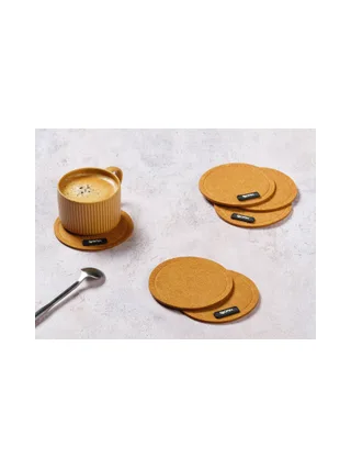 Sous-verre rond - 6 pièces - Feutre recyclé beige 14