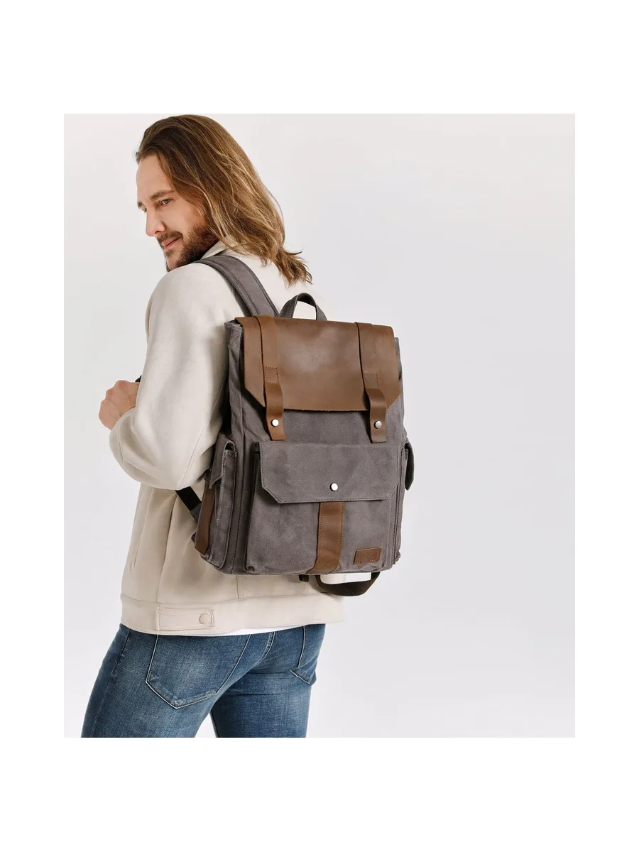 ALI - Sac à dos en cuir véritable et toile enduite - Bleu 57