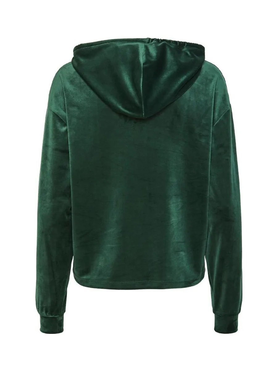 Sweat à Capuche Velours Vert Femme Pieces Pcilli 3