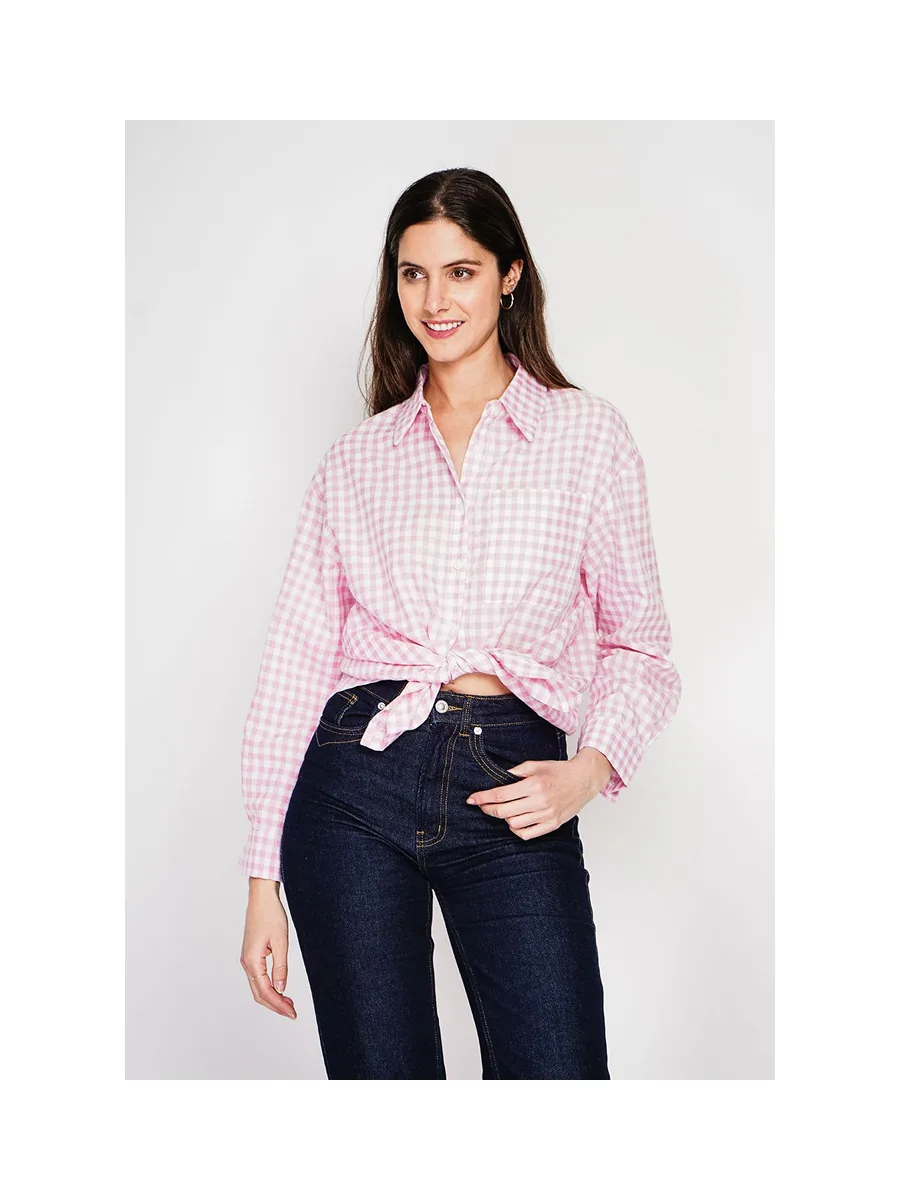 Chemise longue coupe oversize Poche poitrine à manches longues à carreaux 17