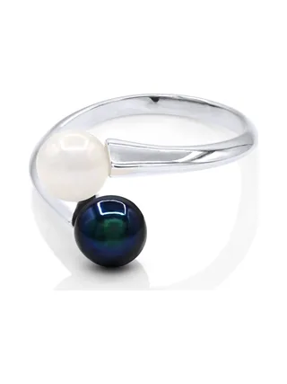 Bague Toi & Moi Véritables Perles d'Eau Douce Rondes 6-7 mm — Argent 925 Millièmes Rhodié 1
