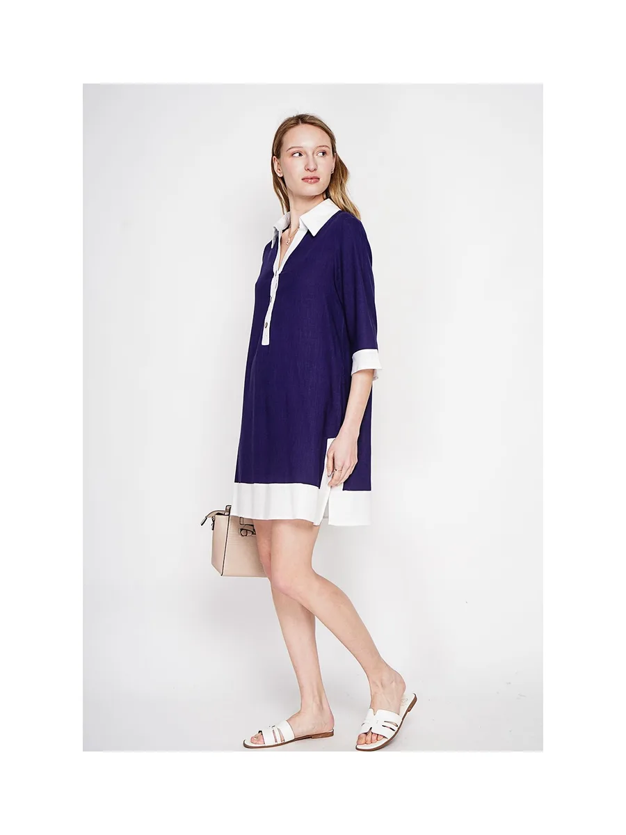 Robe chemise bi-couleur designer boutonnée devant à manche 3/4 6