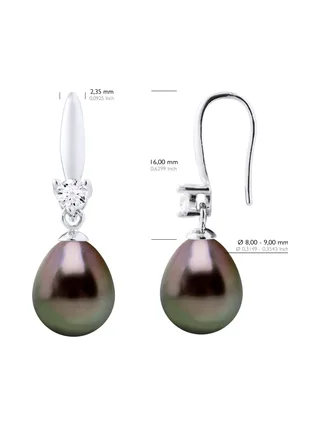 Boucles d'Oreilles Véritables Perles de Tahiti Poires 8-9 mm — Argent 925 Millièmes 2