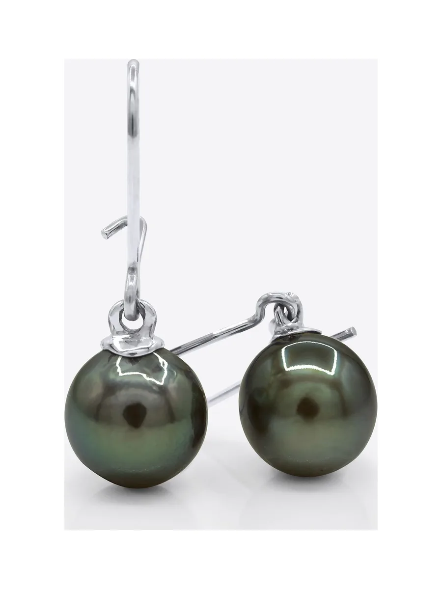 Boucles d'Oreilles Véritables Perles de Tahiti Poires 9-10 mm — Or Blanc 375 Millièmes 1