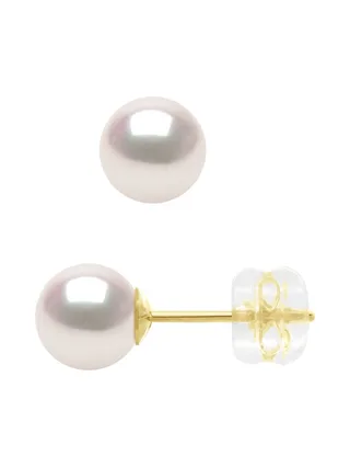 Boucles d'Oreilles Véritables Perles Akoya Rondes 6-7 mm — Or Jaune 750 Millièmes 4