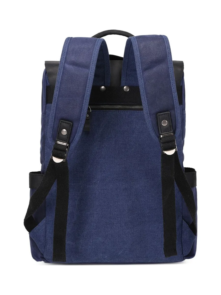 ED - Sac à dos en cuir véritable et toile enduite - Bleu 36