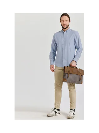 DAN - Sacoche en cuir véritable et toile enduite - Bleu 21