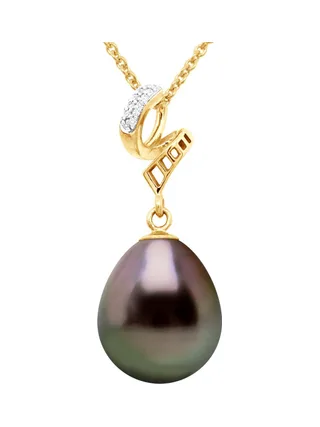 Pendentif Véritable Perle de Tahiti Poire 11-12 mm — Or Jaune 375 Millièmes 1