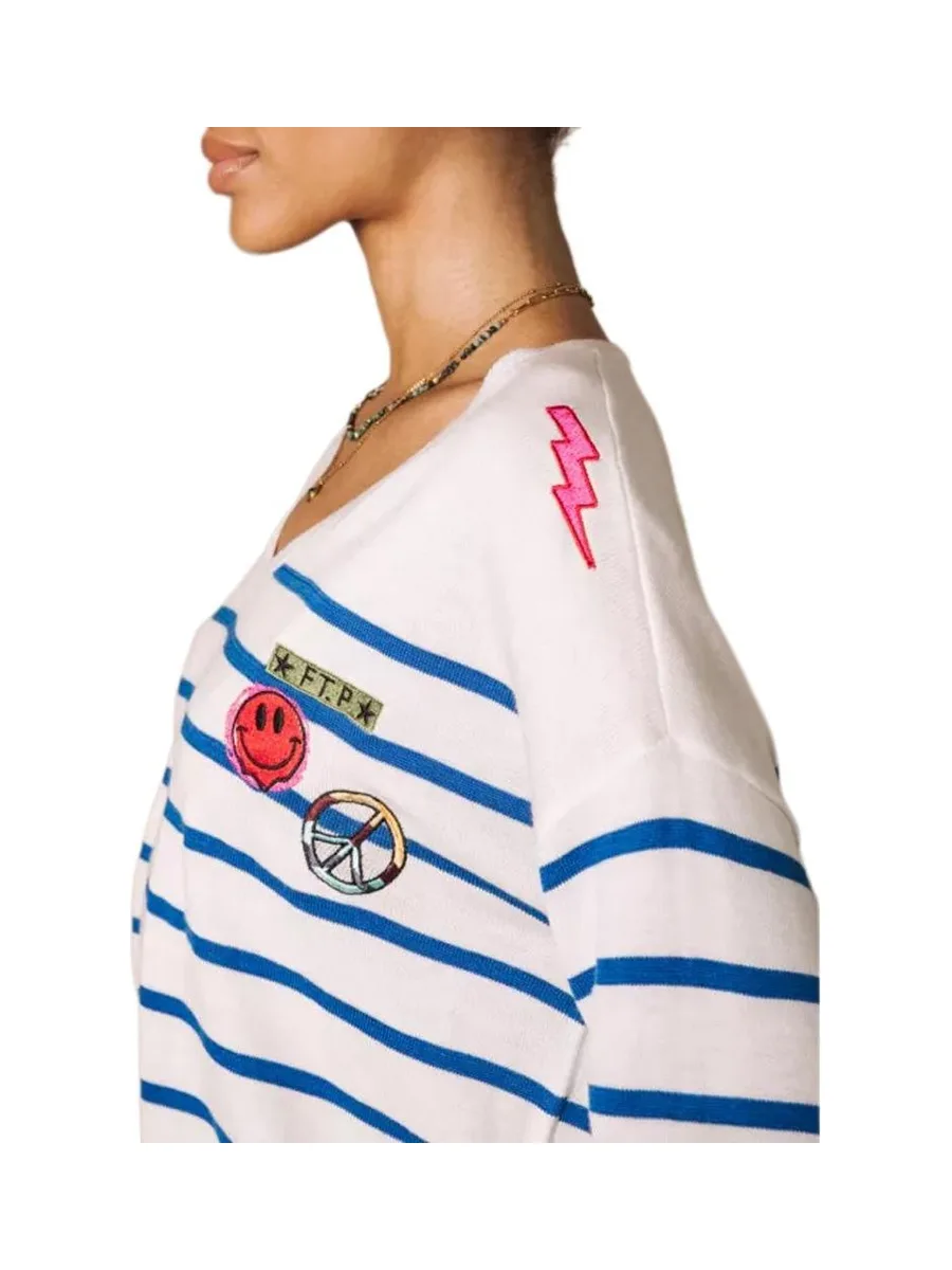 Pull Blanc à Rayures Bleu Femme Freeman Porter Isabel Stripes 3