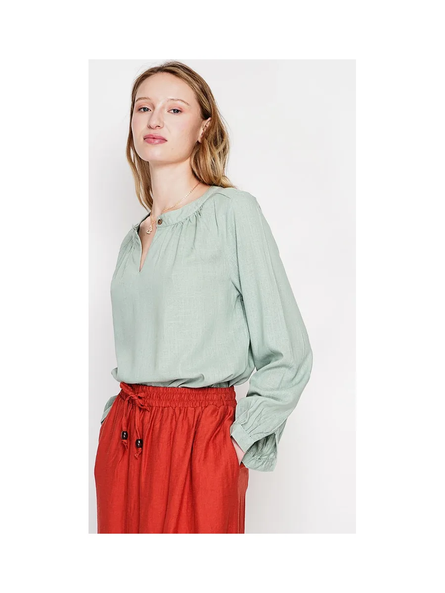 Blouse col tunisien boutonné devant à manche longues 9