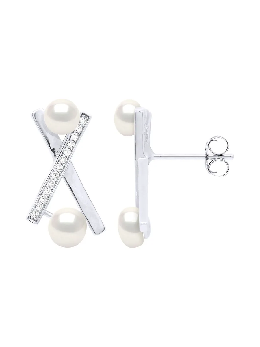 Boucles d'Oreilles Véritable Perle d'Eau Douce Bouton 4-5 mm — Argent 925 Millièmes Rhodié 5