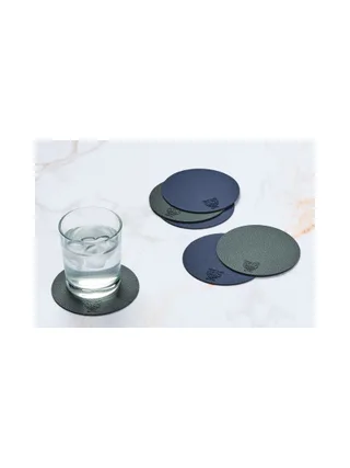 Sous-verre rond réversible - 6 pièces - Cuir recyclé blanc crème et vert de gris 9