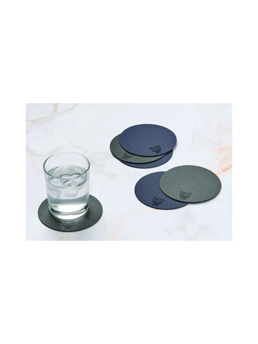Sous-verre rond réversible - 6 pièces - Cuir recyclé blanc crème et vert de gris 9