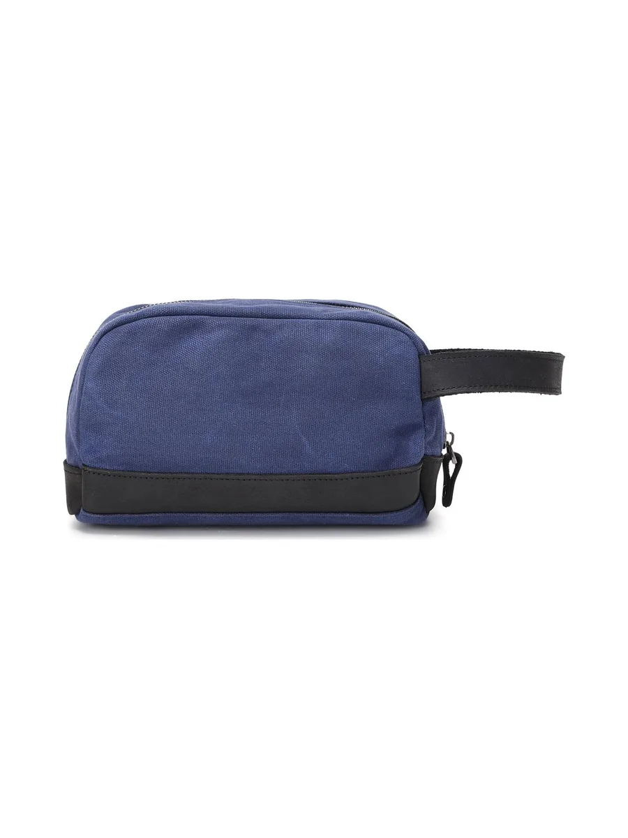 TONY - Trousse de toilette en cuir véritable et toile enduite - Bleu 36